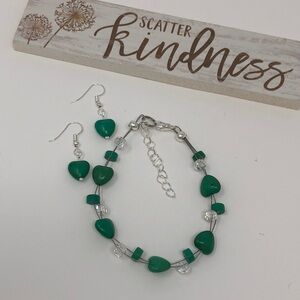 Green Hearts Floating Bracelet & Earring Set